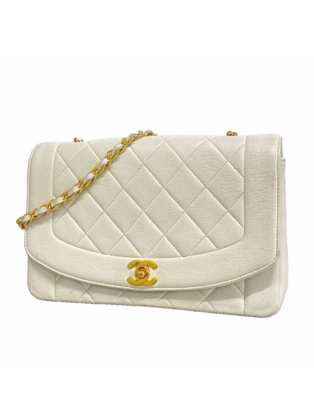 Chanel Shoulder Bag Diana Lambskin White Gold